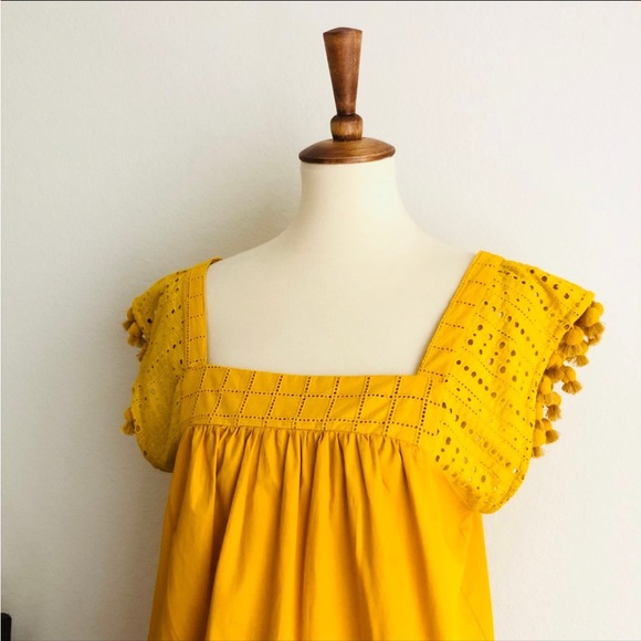 For the Republic Mustard Yellow Embroidered Peasant Top - Size M - Picture 3 of 6